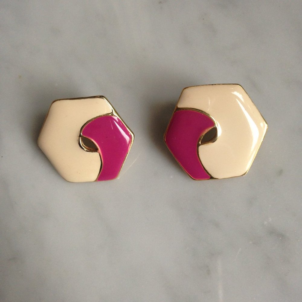 VINTAGE Hexagone Pink & Beige Earrings